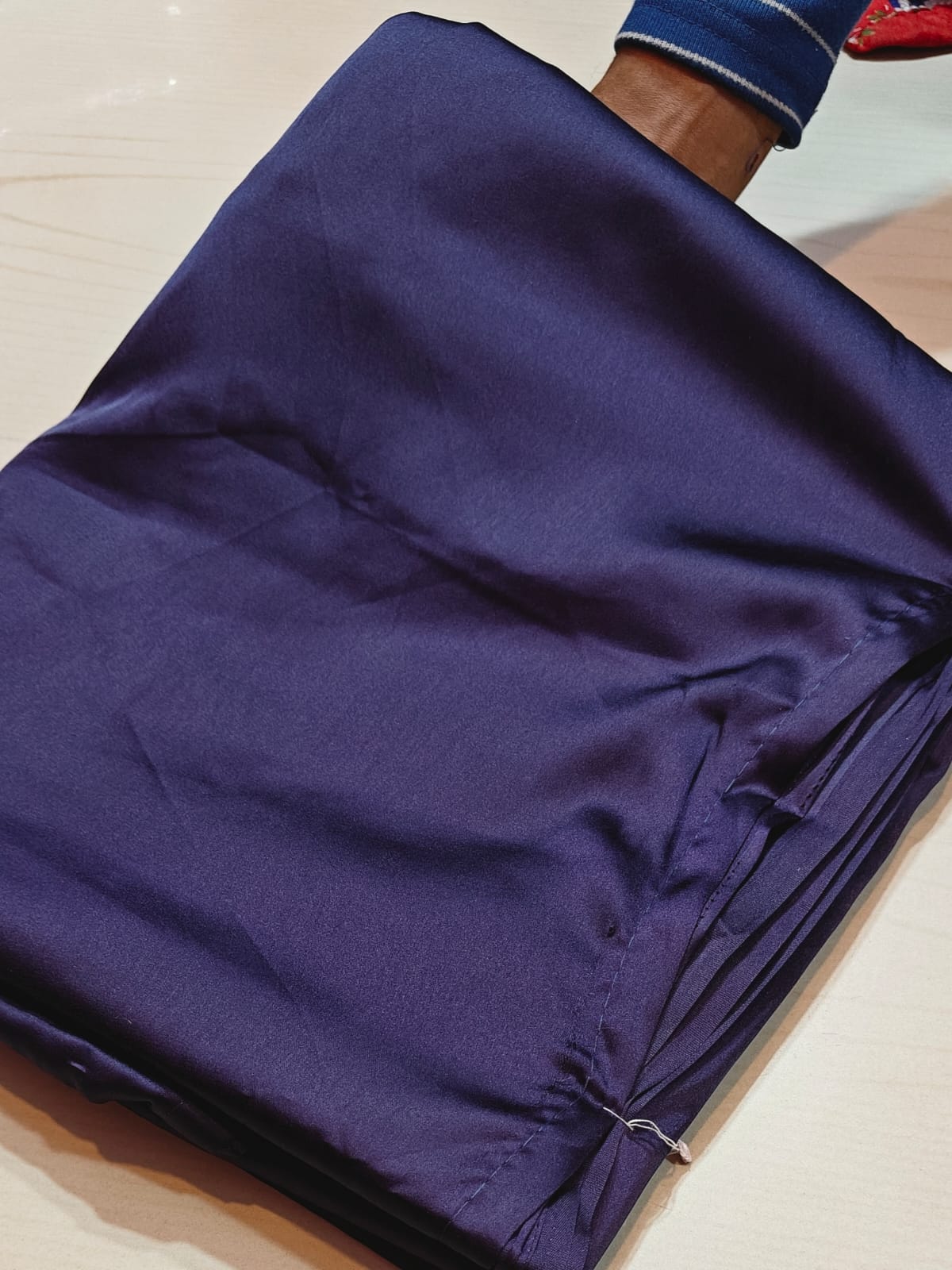 Midnight Plum Pure Satin Silk Saree with Blouse Piece | Handcrafted Plain Luxury Drapе