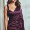 Aubergine Aura Pure Satin Silk Saree with Blouse Piece | Handcrafted Plain Premium Drapе