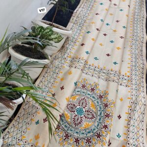 Cream Chanderi Hand Phulkari Saree with Multicolor Buti & Statement Mandala Pallu