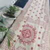 Ivory Chanderi Hand Phulkari Saree with Classic Red Embroidery & Mandala Pallu