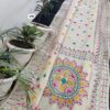 Ivory Chanderi Hand Phulkari Saree with Teal & Rani Pink Mandala Pallu