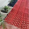 Radiant Coral Red Pure Kota Silk Saree with Handwoven Polka Dot Buti & Classic Zari Border