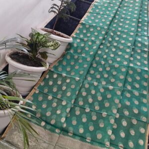 Classic Sea Green Pure Kota Silk Saree with Handwoven Polka Dot Motifs & Elegant Zari Border