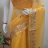 Golden Mustard Handcrafted Kota Doria Saree with Traditional Gota Patti Work