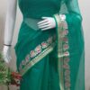 Emerald Teal Handcrafted Kota Doria Saree with Fine Gota Patti Work
