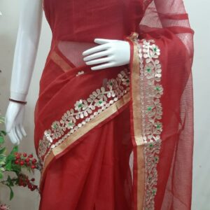 Emerald Green Handcrafted Kota Doria Saree with Delicate Gota Patti Work