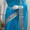 Azure Blue Handcrafted Kota Doria Saree with Elegant Gota Patti Work