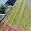 Lime Yellow Kota Tissue Saree with Handwoven Buti & Paithani Floral Border