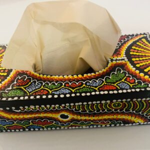 Hand-Painted Wooden Tissue Box Holder – Black Base with Vibrant Folk Art Dot Mandala Design | 9.5 x 3 Inches Decorative Tissue Case