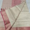 Handwoven Biege Kota Tissue Saree with Rose Pink Zari Border & Contrast Pallu – Elegant Lightweight Traditional Saree with Blouse Piece