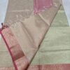 Handwoven Cream Kota Tissue Saree with Rose Pink Zari Border & Pastel Green Contrast Pallu – Elegant Lightweight Festive Saree with Blouse Piece