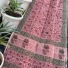 Blush Pink Hand Printed Kota Doria Saree with Green Floral Border | Lightweight Handcrafted Kota Doria Saree with Running Blouse