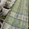 Lemon Yellow & Green Hand Printed Kota Doria Saree with Floral Vine Border | Lightweight Handcrafted Kota Doria Saree with Running Blouse