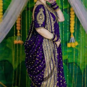 Exclusive Purple Handcrafted Khadi Saree with Gold Zari Embroidery - Designer Free Size Artisanal Wear