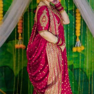 Rani Pink Khadi Designer Saree with Golden Buti & Grand Zari Border | Handcrafted Wedding & Festive Wear | Free Size