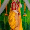 Sunshine Yellow Khadi Handcrafted Designer Saree with Gold Buti & Red Traditional Border – Festive & Wedding Special
