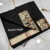 Classic Black Pure Resham Muga Silk Saree with Antique Gold Zari Woven Border & Blouse Piece | Handcrafted Luxury Festive & Party Wear