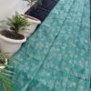 Handcrafted Teal Green Soft Kota Doria Saree with Elegant Floral Hand Embroidery