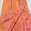Handcrafted Peach Coral Kota Doria Saree with Gold Zari Floral Weaving & Elegant Traditional Border