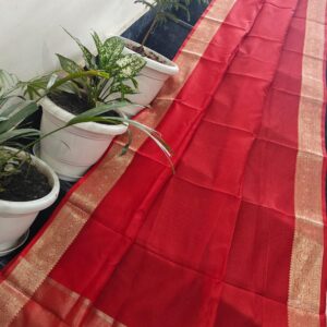 Handcrafted Classic Red Kota Doria Saree with Rich Banarasi Zari Border