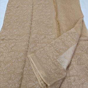 Elegant Beige Pure Kota Doria Saree with Delicate White Hand Embroidery & Minimal Border