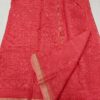 Elegant Coral Red Pure Kota Doria Saree with Intricate All-Over Hand Embroidery & Subtle Zari Border