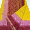 Vibrant Yellow to Wine Pink Ombre Pure Kota Doria Saree with Floral Hand Embroidery & Rich Zari Border