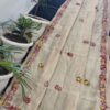 Premium Cream Mul Chanderi Silk Saree with Multicolor Floral Hand Embroidery & Running Blouse Piece