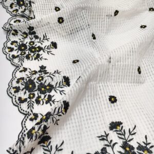 Elegant White Kota Doria Saree with Black Floral Cutwork Hand Embroidery | Designer Party Wear Saree for Women