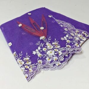 Royal Purple Kota Doria Saree with White Floral Cutwork Hand Embroidery | Designer Festive Wear Saree for Women