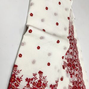 Elegant Off White Kota Doria Saree with Red Floral Cutwork Hand Embroidery | Designer Festive Wear Saree for Women