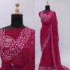 Rani Pink Pure Chiffon Handcrafted Stone Work Bridal Bollywood Party Wear Saree with Designer Blouse Piece