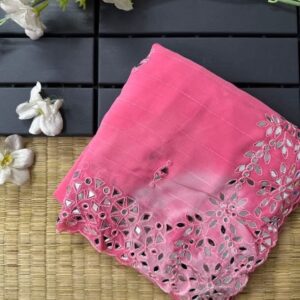 Candy Pink Pure Chiffon Handcrafted Stone Work Bridal Bollywood Party Wear Saree with Designer Blouse Piece