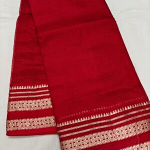 Elegant Crimson Kota Silk Saree with Traditional Woven Border | Handcrafted Minimal Luxury