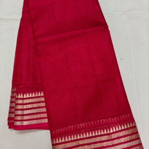 Royal Crimson Kota Silk Saree with Geometric Zari Border | Handcrafted Festive Elegance
