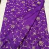Royal Violet Kota Soft Silk Saree with Floral Hand Embroidery & Plain Running Blouse