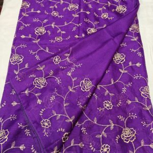 Royal Violet Kota Soft Silk Saree with Floral Hand Embroidery & Plain Running Blouse