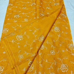 Sunshine Yellow Kota Soft Silk Saree with Elegant Floral Hand Embroidery & Running Blouse