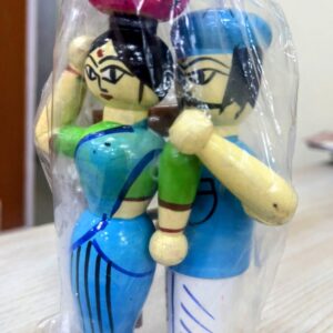 Handcrafted Channapatna Village Couple Wooden Showpiece – Traditional Folk Art Home Décor