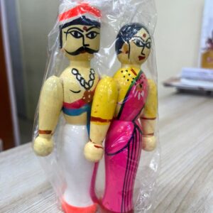 Traditional Channapatna Brahmin Couple Wooden Figurines – Handmade Ethnic Folk Art Home Décor