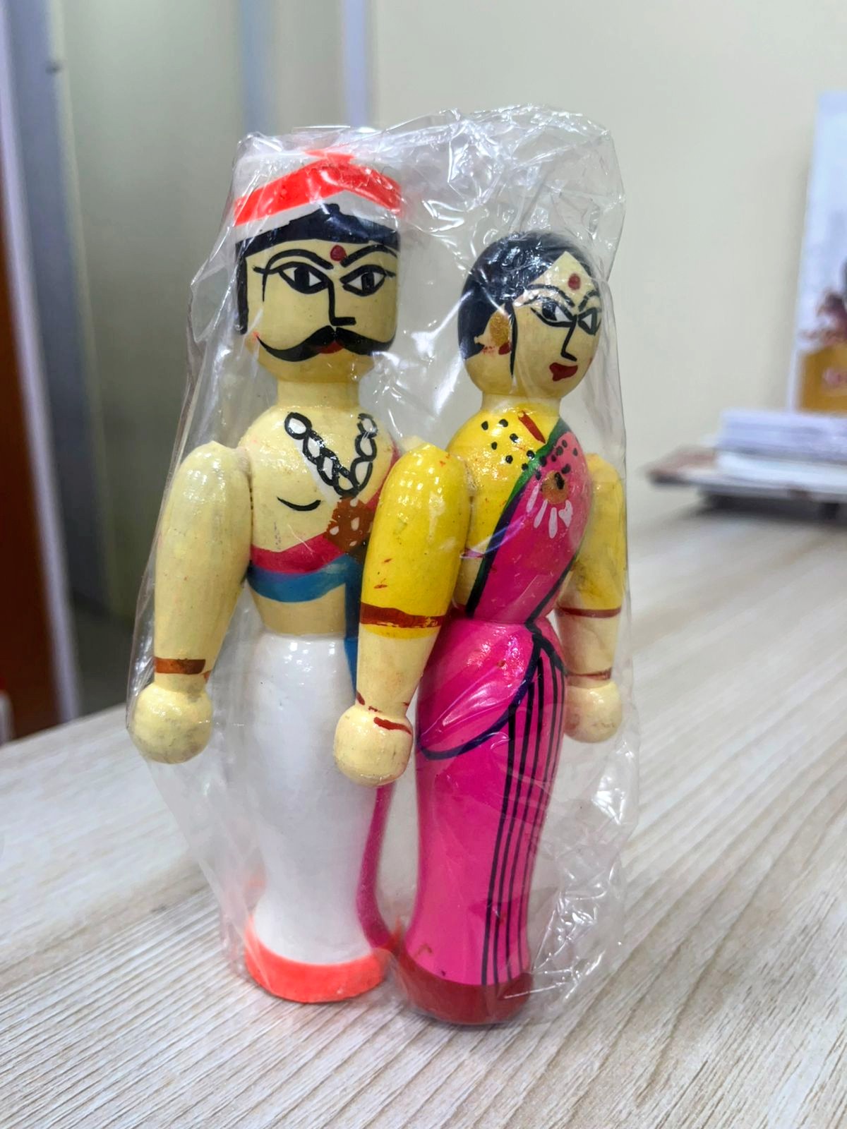 Traditional Channapatna Brahmin Couple Wooden Figurines – Handmade Ethnic Folk Art Home Décor