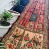 Elegant Wine Maheshwari Silk Saree with Madhubani Art & Kantha Handwork