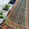Forest Green Maheshwari Silk Saree with Handcrafted Madhubani Floral Print & Kantha Work