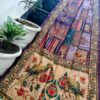 Royal Violet Maheshwari Silk Saree with Handcrafted Madhubani Bird Print & Kantha Work
