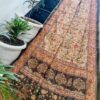 Ivory Beige Maheshwari Silk Saree with Handcrafted Madhubani Peacock Print & Kantha Work