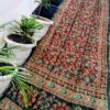 Royal Wine Maheshwari Silk Saree with Handcrafted Madhubani Floral Print & Kantha Work