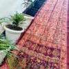 Rose Pink Maheshwari Silk Saree with Handcrafted Madhubani Peacock Print & Kantha Work