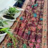 Royal Plum Maheshwari Silk Saree with Handcrafted Madhubani Floral Print & Kantha Work