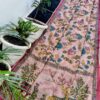 Blush Pink Maheshwari Silk Saree with Handcrafted Madhubani Deer Art & Kantha Work