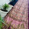 Blush Orchid Maheshwari Silk Saree with Handcrafted Madhubani Peacock Print & Kantha Work